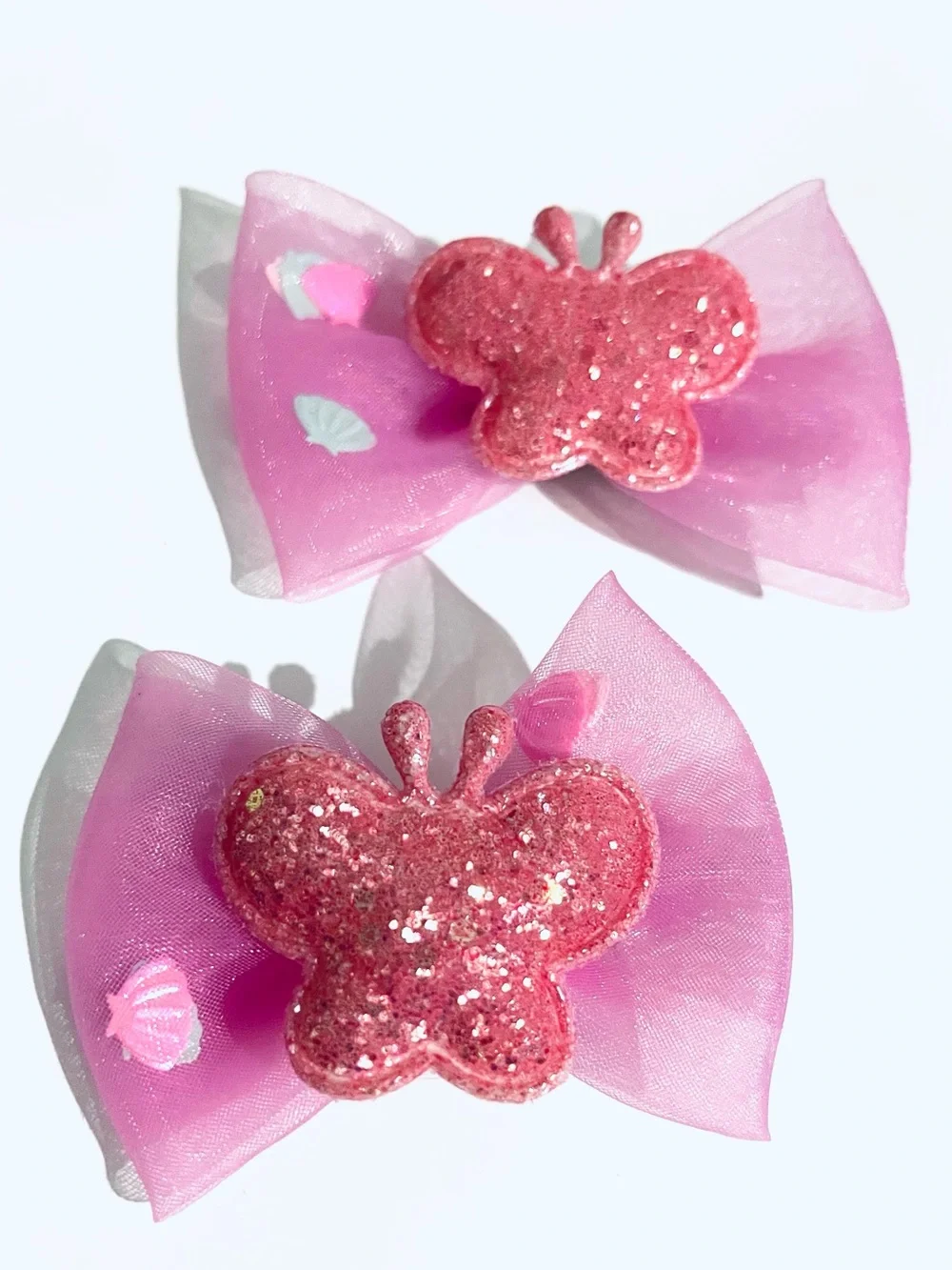 Kids Pink Butterfly Glitter Hair Bows